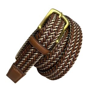 Men's Bonded Cord Woven Belt Solid Brass Buckle 38 Brown Braid Made in Argentina